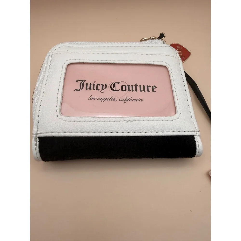 Juicy Couture Sweet Juicy L-Zip Card Case Wallet Black Velour Strawberry‎ NEW